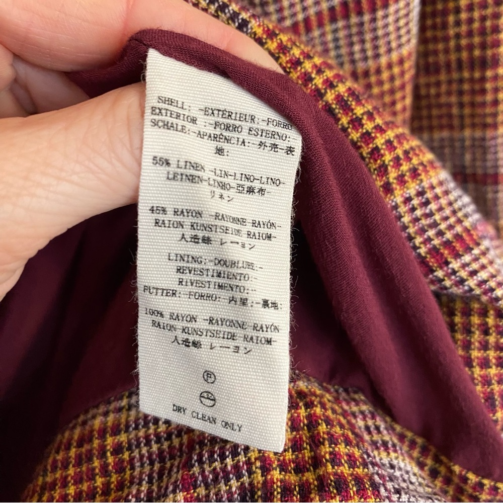 Free People Plaid Oversized Blazer Jacket Small Burgundy Yellow Boyfriend - Picture 10 of 11